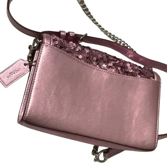 Coach Sequined Flap Clutch Crossbody Lilac Bag/Clutch - Picture 4 of 13